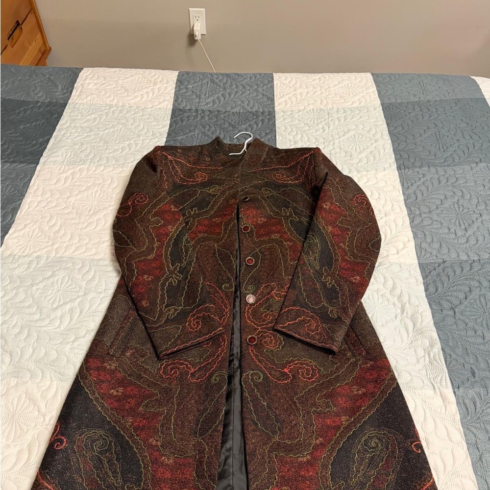 Chic Brown and Red Women's Trench Coat